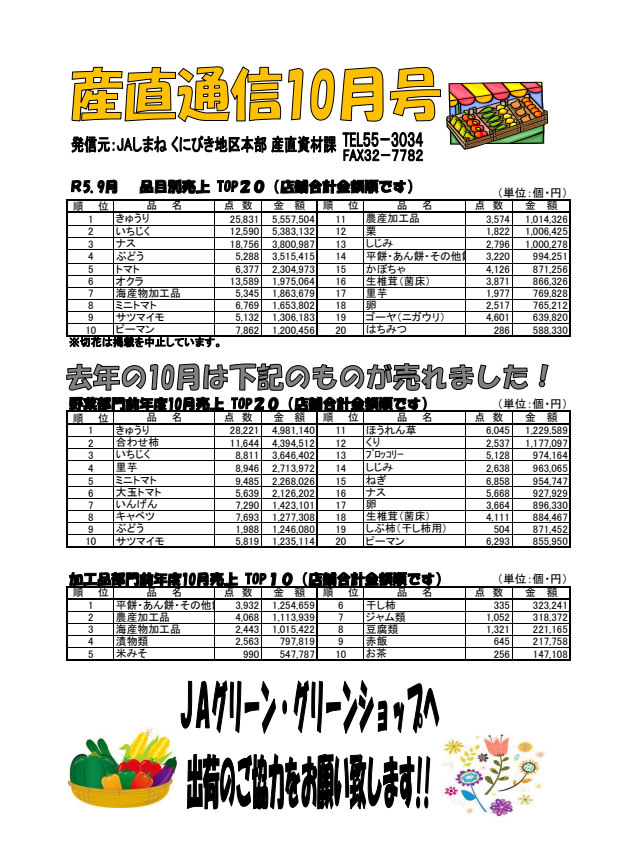 産直通信10月号（2023年）