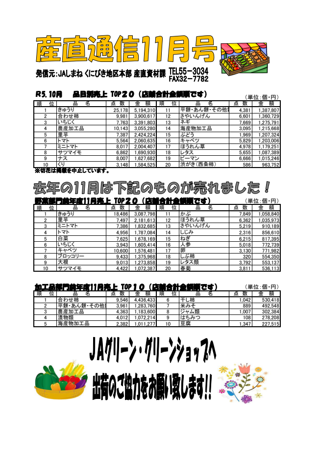 産直通信11月号（2023年）