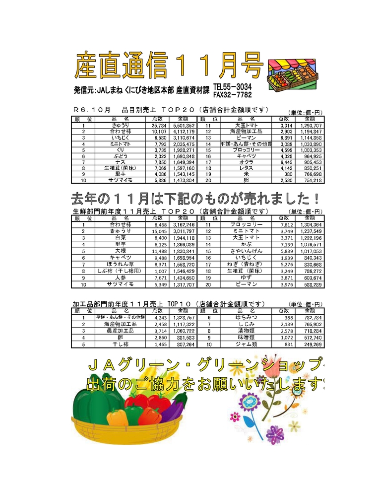 産直通信11月号（2024年）